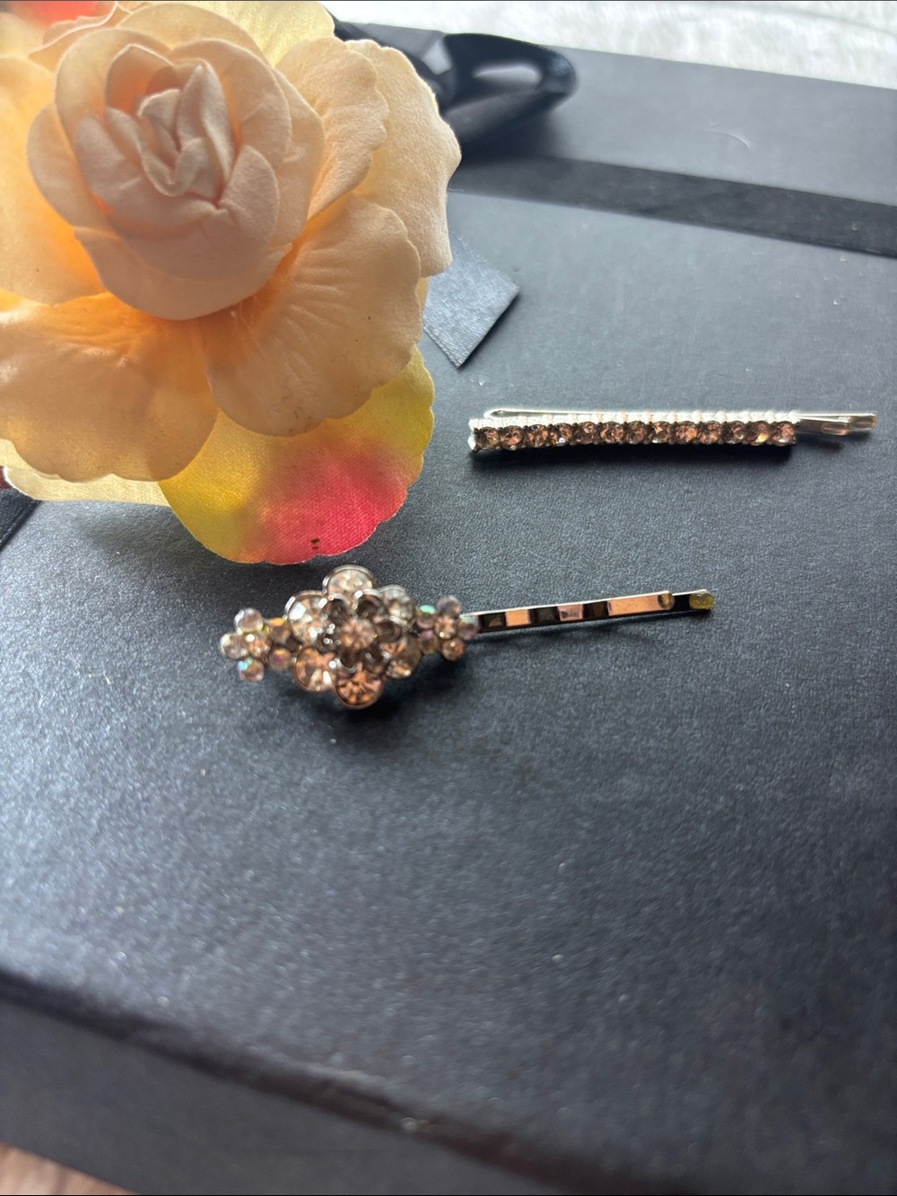 3 Hair clips Crystal Floral & Rhinestone Bobby Pins